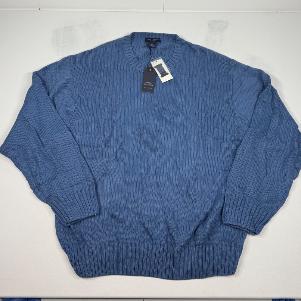 Daniel Cremieux Classics Mens XXL Blue Cotton Shaker Stitch Crewneck Sweater NWT